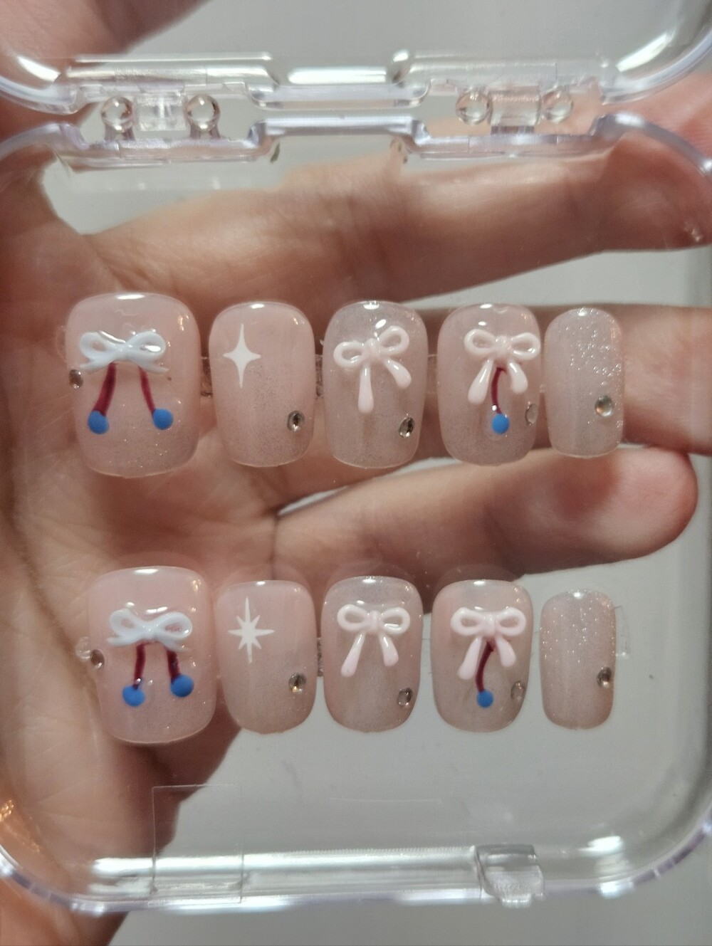 Pink Bow & Cherry Press-On Nails for Kids